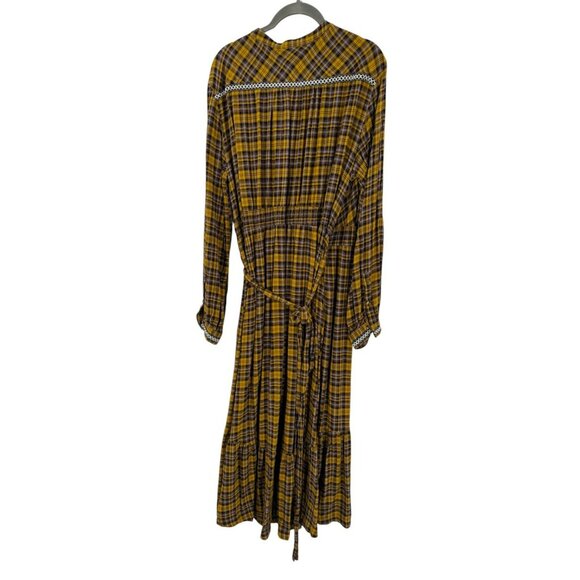 Anthropologie Dalton Wrap Dress Mustard Yellow Plaid Long Sleeve XL Womens Boho - Picture 4 of 15